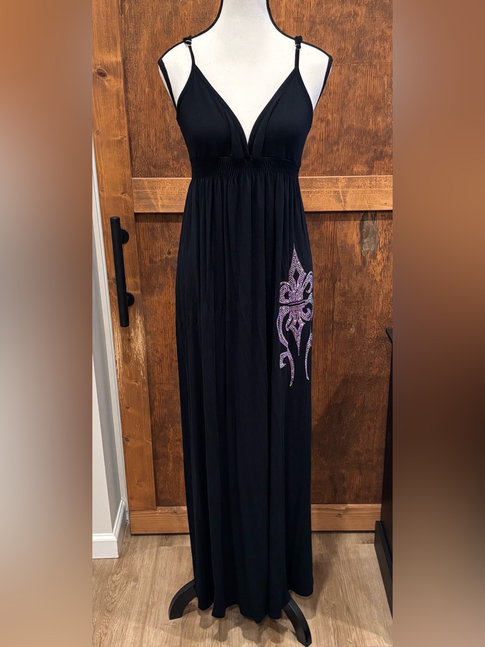 Black Maxi Dress with bling fleur de lis Embellishment